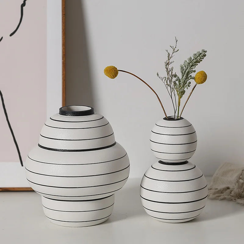 Ceramic Vase Striped Geometric Spheres Flower Arrangement Accessories Ceramic Handicraft Ornaments