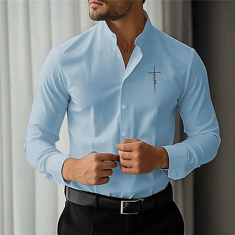 Men's Business Casual 3D Printed Linen Shirt Streetwear Daily Wear Spring Summer Stand Collar Long Sleeve Shirt