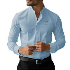 Men's Business Casual 3D Printed Linen Shirt Streetwear Daily Wear Spring Summer Stand Collar Long Sleeve Shirt