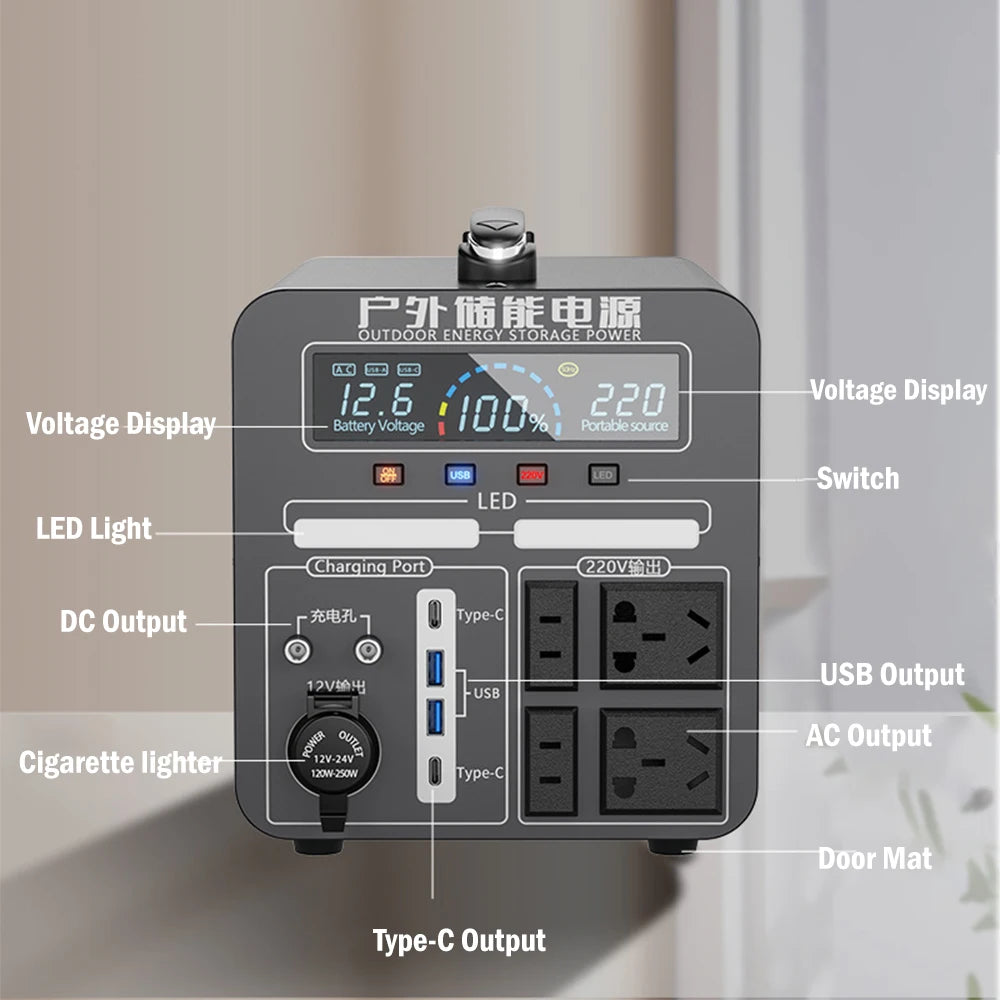 220V 1500W Large Capacity Protable Power Station 210Ah Camping External Battery Solar Power Supply Powerful 2520Wh Power Bank