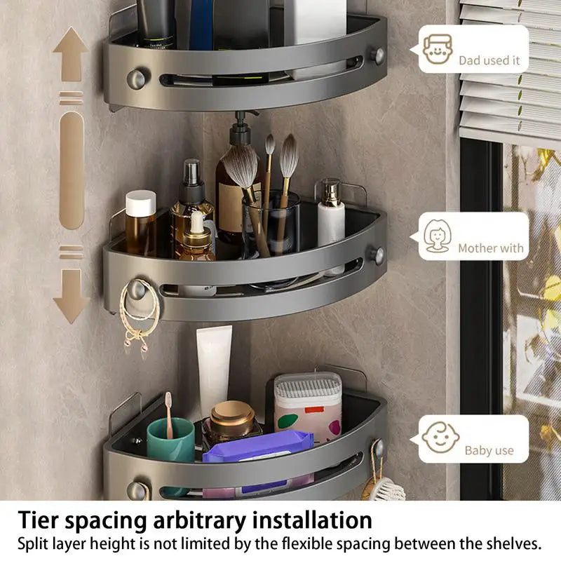 Bathroom WC Wall Shelf Triangle Shower Storage Rack Bath Shampoo Wall Free Punching Black Toilet Corner