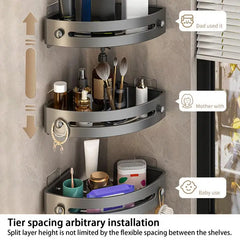 Bathroom WC Wall Shelf Triangle Shower Storage Rack Bath Shampoo Wall Free Punching Black Toilet Corner