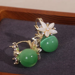 Trendy Female Green Opal Ball Drop Earrings Gold Color Wedding Party Earrings