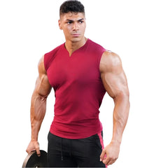 Cotton V-neck Fitness Tank Top Men Summer Muscle Vest Gym Clothing