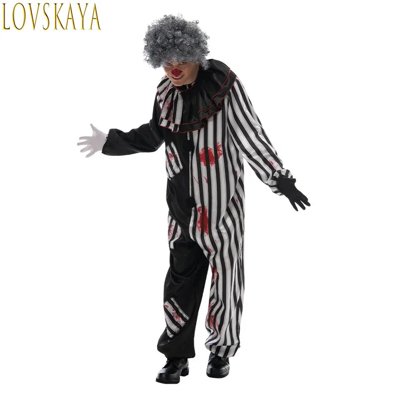 Adult Evil Clown circus Cosplay Halloween Costume Vintage Men's Bloody Killer Clown Carnival Easter Fancy Dress