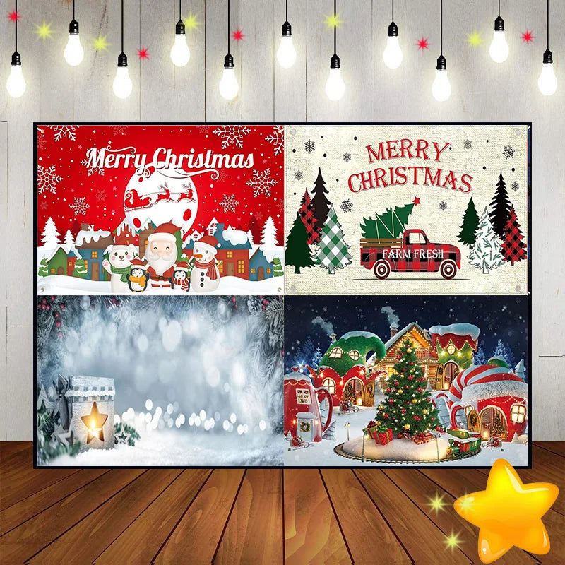 Merry Christmas Xmas Home Background Window Red Curtain Photography Backdrops Lights Baby Shower Jesus Custom Birthday Backdrop