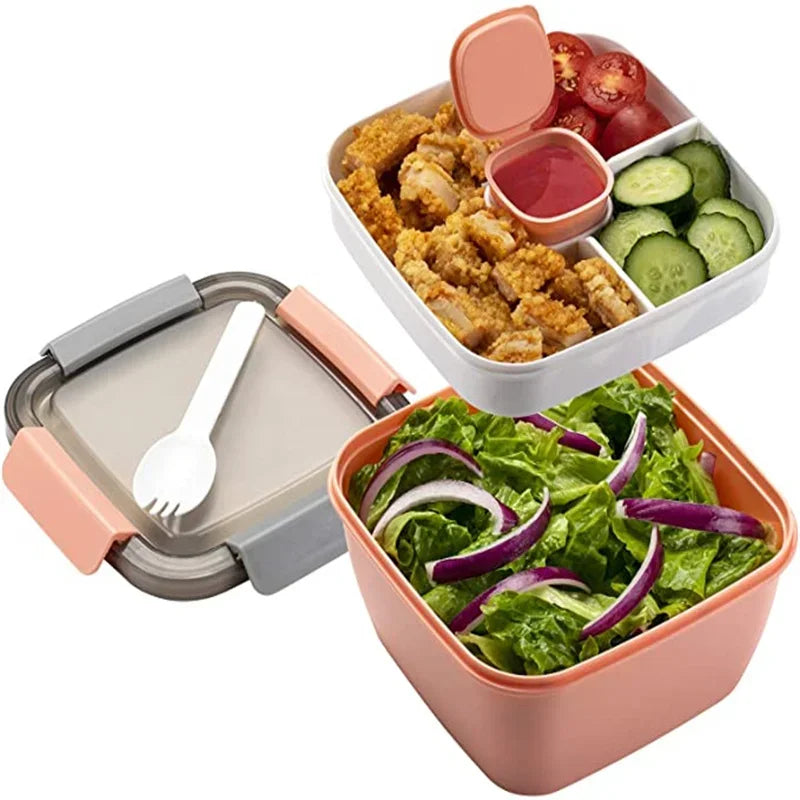 Portable Salad Lunch Container Salad Bowl 2 Compartments with Large Bento Boxes Salad Bowls Lunch Box Lunch Container For Food