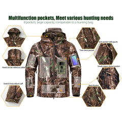 Men's Camouflage Tactical Jacket Silent Waterproof Warm Fleece Hunting Jackets Softshell Outdoor Hiking Fishing Hooded Coat