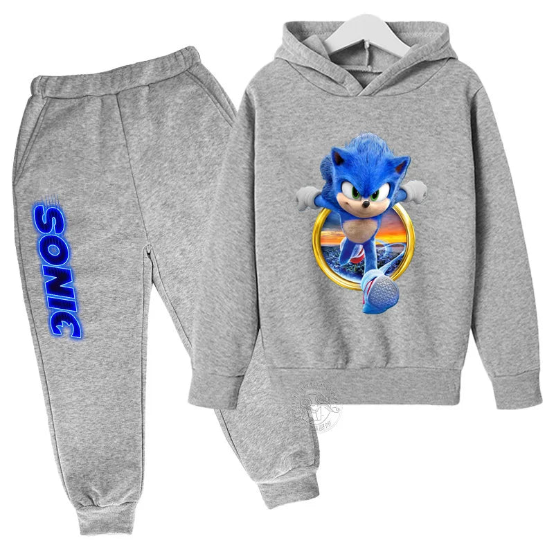 Boys Girls Clothing Casual Sonic- Hoodie Set Kids 2pcs Sets Spring Autumn Toddler Cartoon Hooded +pants Tracksuit Girls Clothes