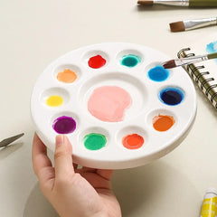 Flower Ceramic Palette Color Mixing Round Paint Palette Tray For Watercolor Gouache Acrylic Painting Art Supplies