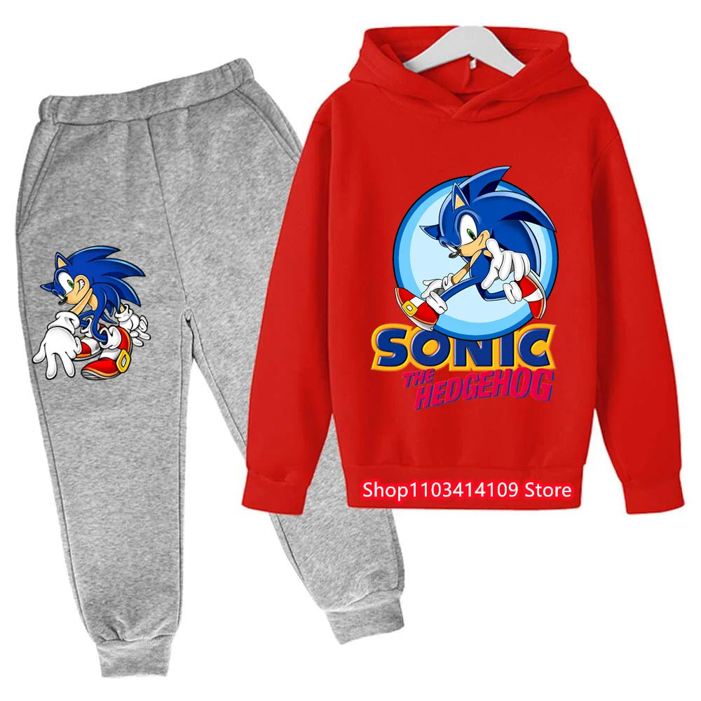 Kids Sonics Hoodies Sets Children Cotton Autumn And Spring Long Sleeve Sweatshirts Trousers 2pcs Costume Outfits