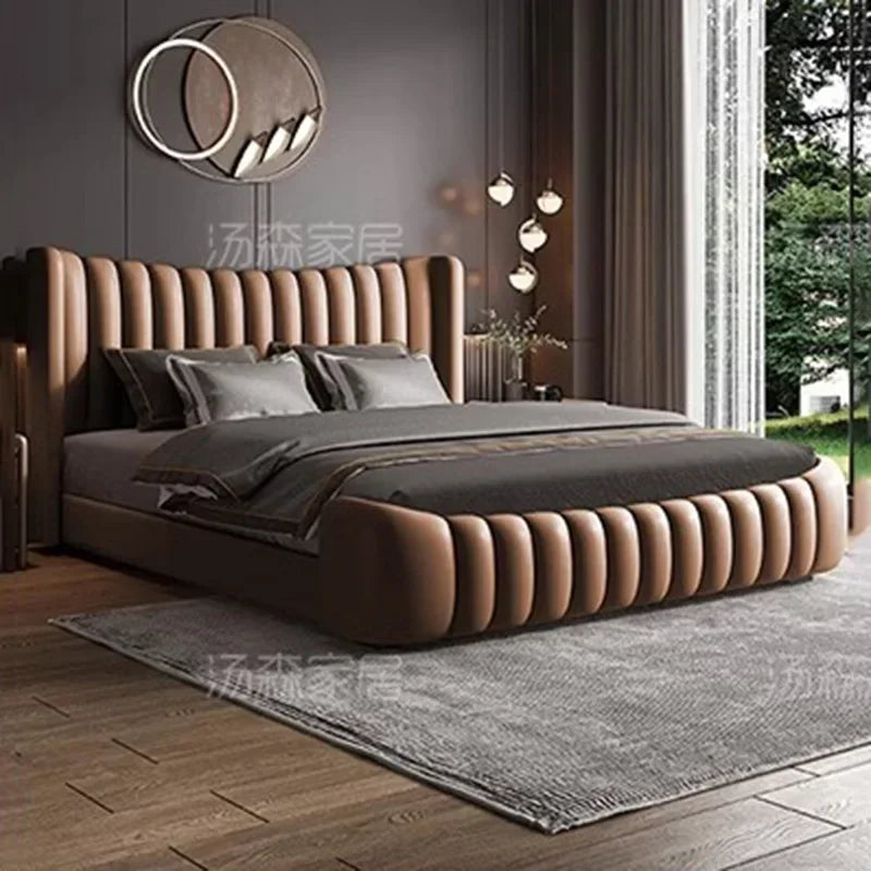 Wood Couple Bed Queen Size Multifunction Modern Lounge Bedroom Bed