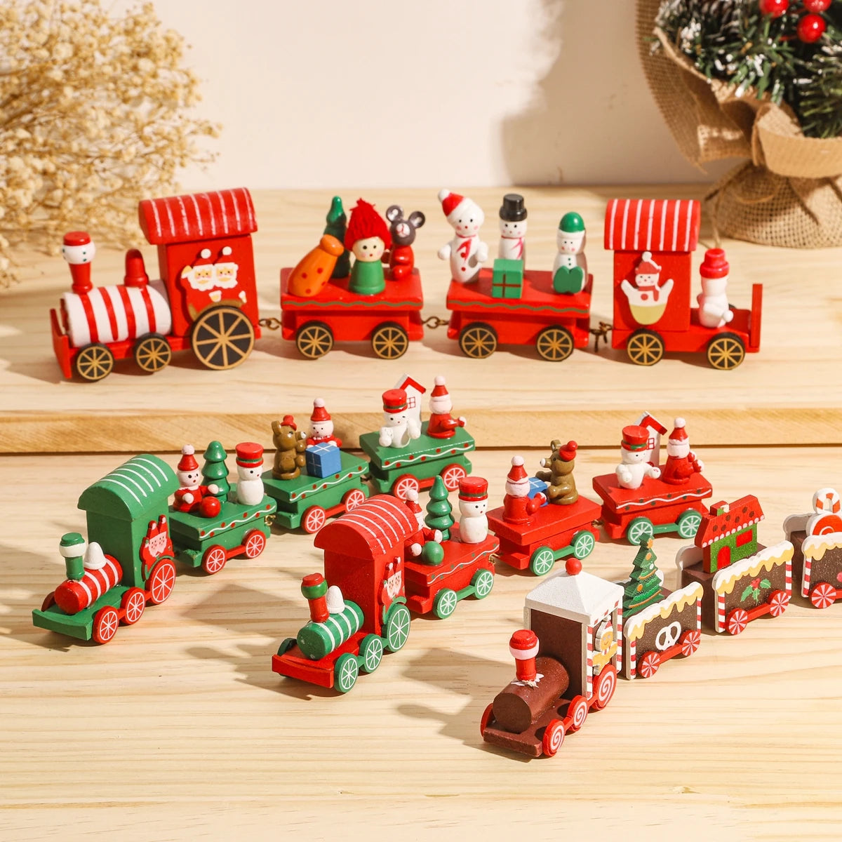 Christmas Plastic/Wooden Train Merry Cristmas Ornaments Christmas Decor For Home 2024 Xmas Tree Decor Noel Navidad NewYear Gifts