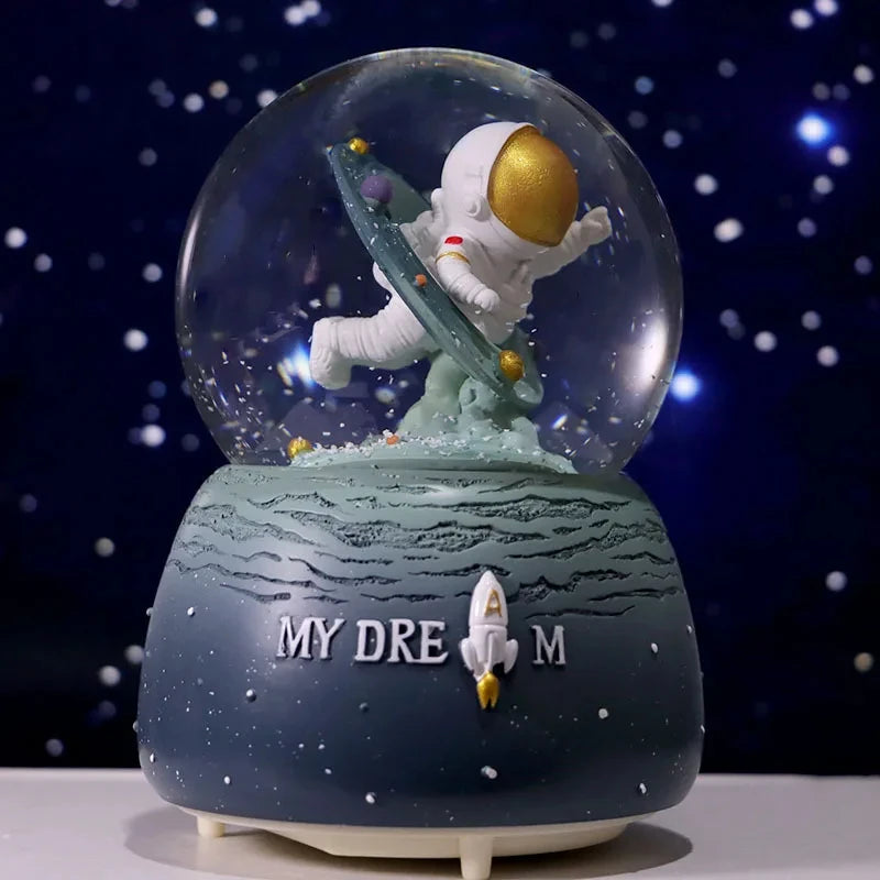 3D Astronaut Night Light Glow Crystal Ball Snowball Music Box Statue Ornament Child Birthday Party