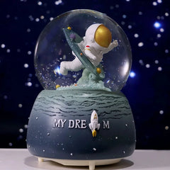 3D Astronaut Night Light Glow Crystal Ball Snowball Music Box Statue Ornament Child Birthday Party