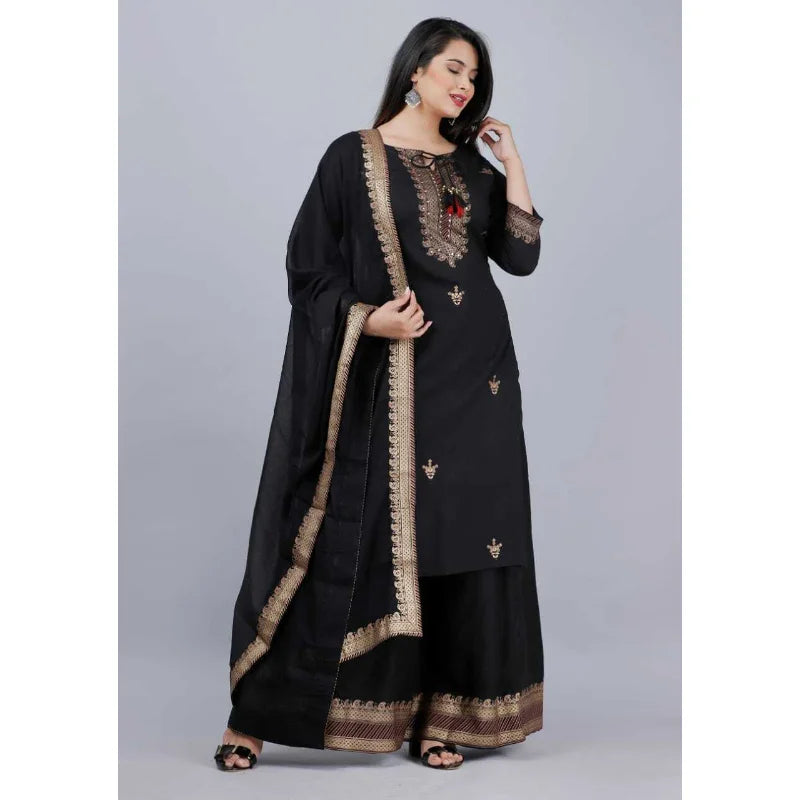 Women Pakistani Black Salwar Kameez Dupatta Palazzo Kurta Stitched Suit