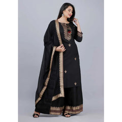 Women Pakistani Black Salwar Kameez Dupatta Palazzo Kurta Stitched Suit