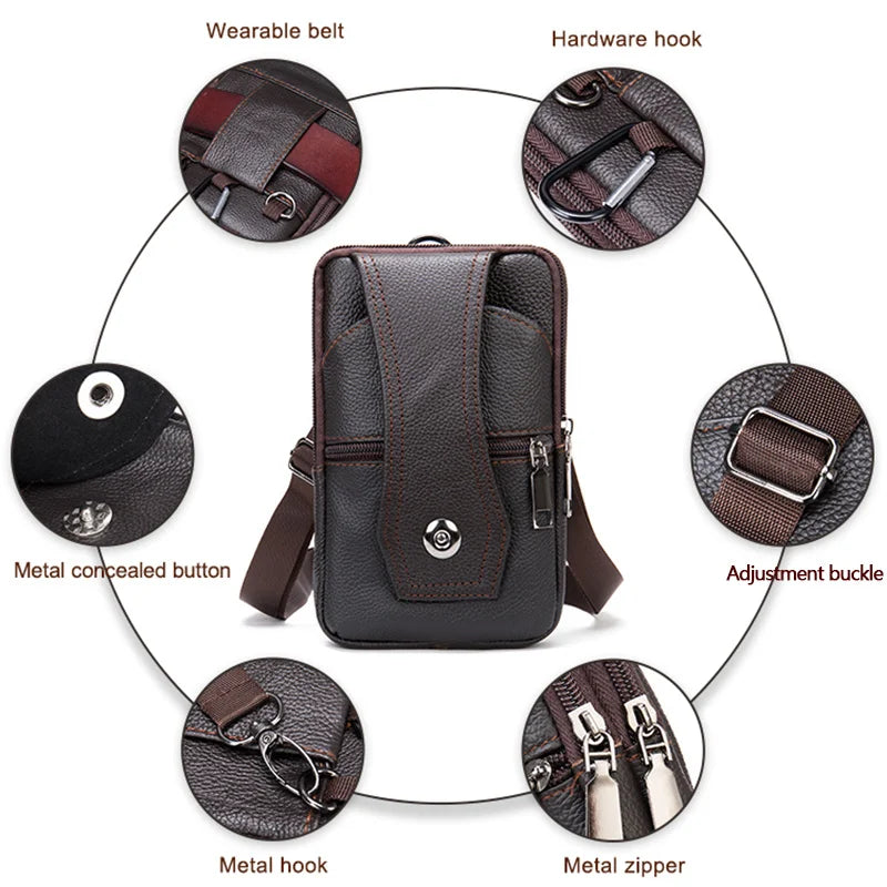 Waist Bag Fanny Phone Pouch Outdoor Satchel Shoulder Male Small On Belt Purse Cigarette Case Leather Hook Bum s