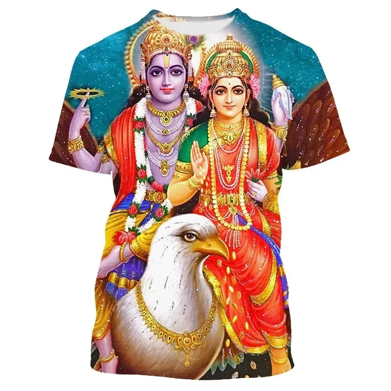 Summer Fashion New Indian Shiva Graphic 3D T-Shirt Men'S Trend Casual Personality Print Oversized O-Neck Short Sleeve Tee Shirts