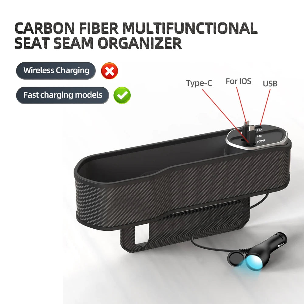 Car Seat Gap Storage Box With Cup Holder Super Fast Charge Organizer Seat