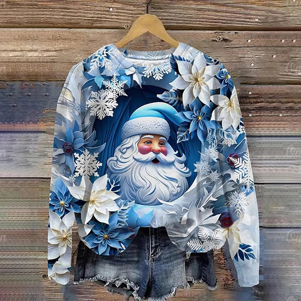 Christmas Santa Claus 3d Print Hoodie Women Fashion O-neck Graphic Hoodies Christmas Sweatshirt