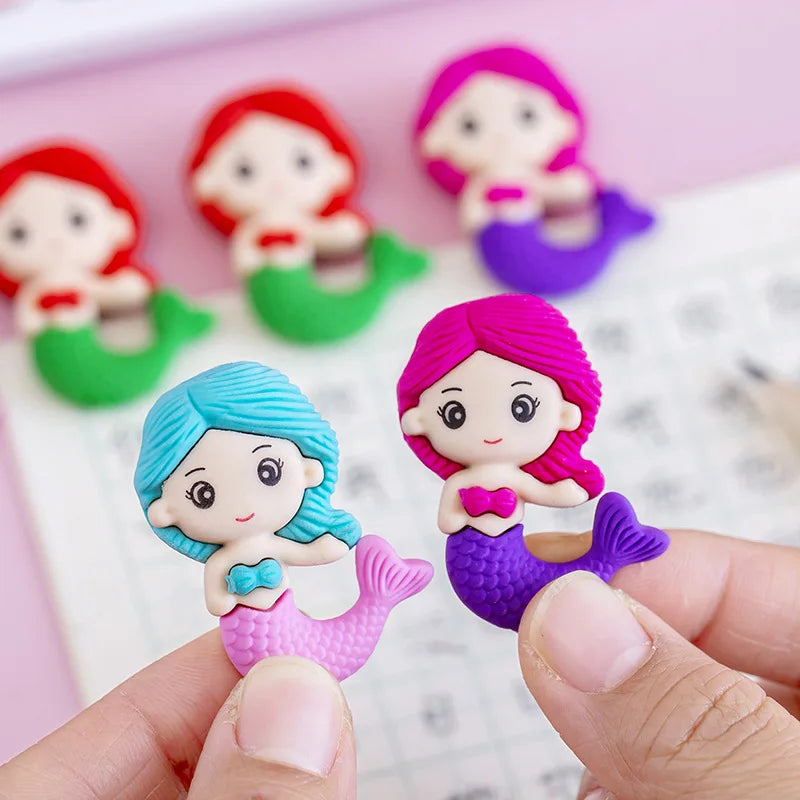 Cartoon Mermaid Rubber Pencil Eraser Cute Erasers School Office Supplies for Kids Prizes Stationery