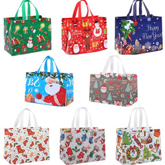 Christmas Tote Bags with Handles Xmas Non-Woven Gifts Bags Santa Snowman Treat Bags Navidad Party Decorations Natal Noel