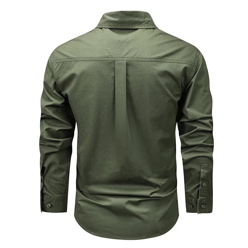 Men Long Sleeved Multi Pockets Cargo Shirts High Quality Man Outdoor Loose Tooling Shirts