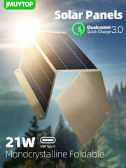 21w PD Monocrystalline Portable Solar Panel USB C USB A QC 3.0 fast charger phone battery for Outdoor Backpacking Camping Hiking