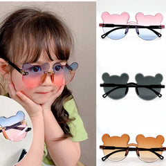 Girl Boys Rimless Sunglasses Summer Sun Glasses Cartoon Bear Anti-UV Sunglasses Cute Animal Kids Outdoor Sunscreen Sunglasses