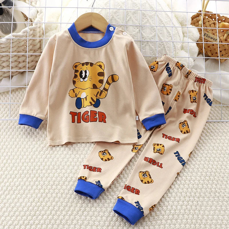 Newborn Kids Boys Girls Pajama Sets Cartoon Casual Long Sleeve Cute T-Shirt Tops with Pants Toddler Baby Autumn Sleeping Clothes