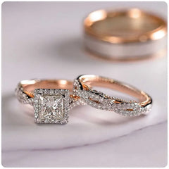 Luxury Princess Cut Cubic Zircon Bridal Marriage Set Rings Elegant Accessories