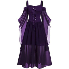 Halloween Vampire Clothes Female Off Shoulder Dress, Witch Cosplay Costume Props Sets