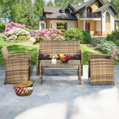 Rattan Patio Furniture Set,Outside Sectional Conversation Cushioned Sofa Set, Wicker Sofa Ideal for Garden, Porch