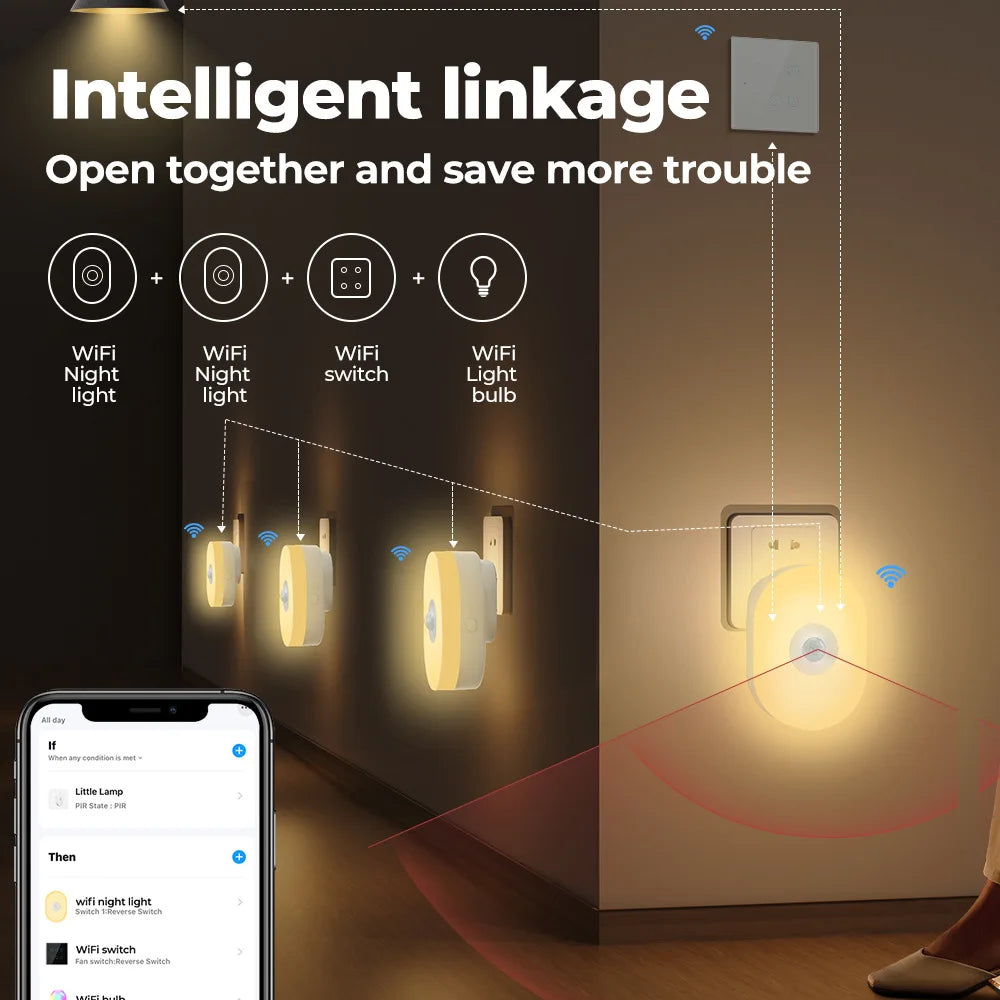 WiFi Tuya Smart Led Night Light PIR Motion Sensor Eu Us Uk Plug In Wall Lamp