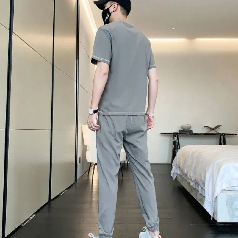 Men's Clothing Sweatpants T Shirt Man Kpop Pants Sets Gym Tracksuit