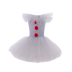 Halloween Girls Tutu Dress Kids Cosplay Scary Gray Clown Costume Girl Carnival Party Dress Up Clothing