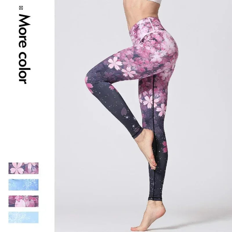 Cloud Hide Yoga Pants Women Flower High Waist Sports Leggings