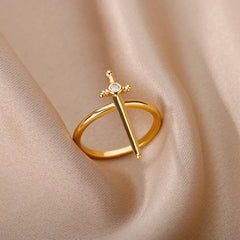 Gothic Swords Pendant Rings For Women Stainless Steel Gold PLated Dagger Charm Ring