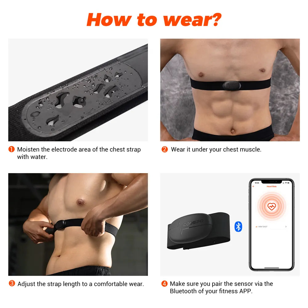 Chest Heart Rate Monitor Strap Bluetooth 4.0 ANT+ Heart Rate Sensor Waterproof