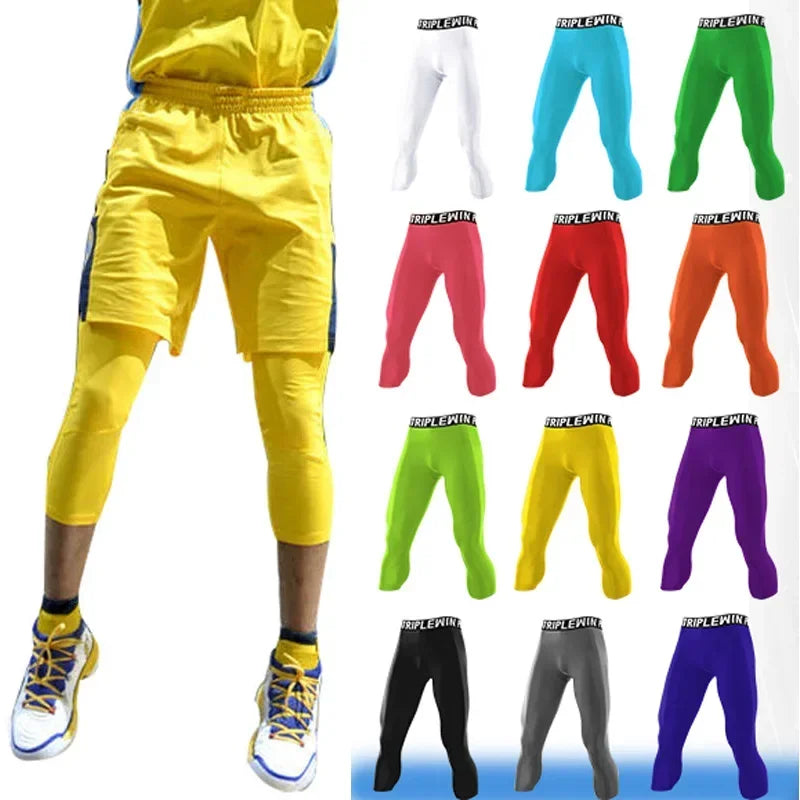 Men GYM Capri Running Tights Pants Kid Children Basketball Football Soccer Fitness Exercise Sport 3/4 Cropped Legging Shorts