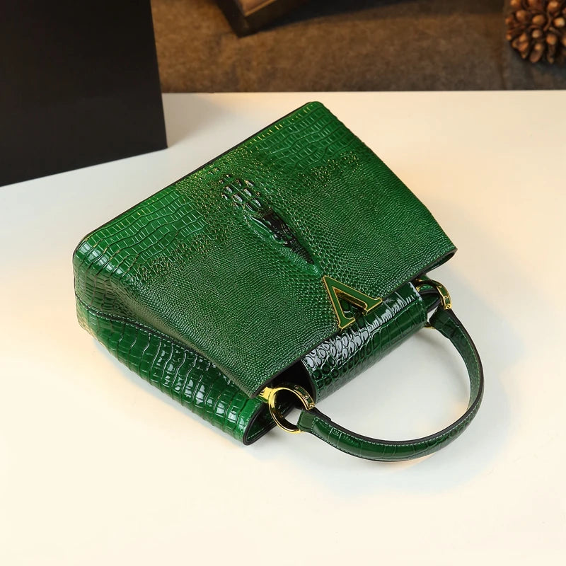 Luxury Genuine Leather Women's Handbags Fashion Lady Shell Bag Crocodile Pattern