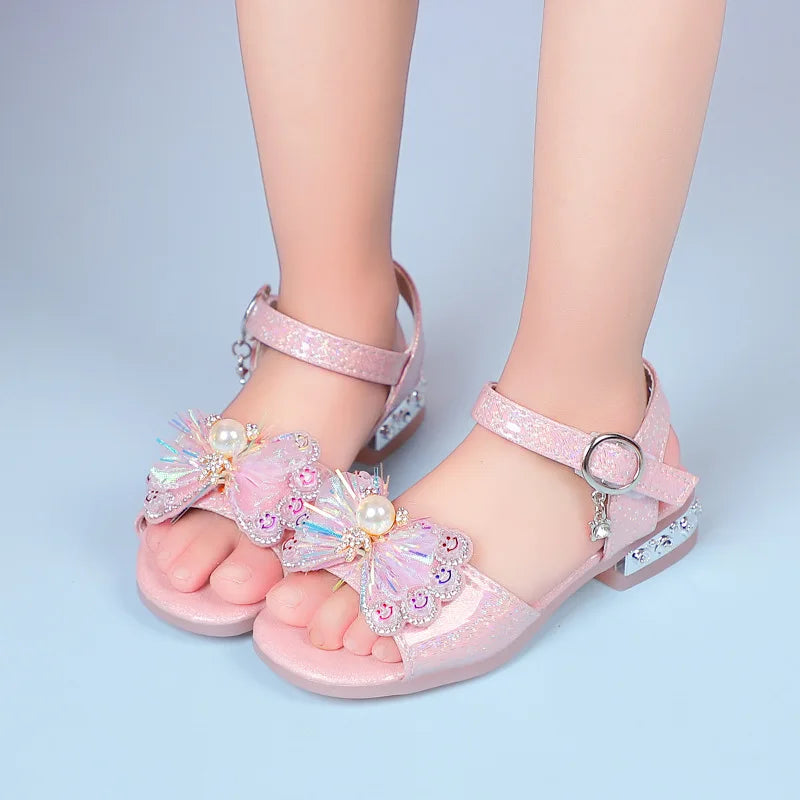 Girls' sandals  summer new girls students show shoes rhinestone bow Children's Princess Shoes