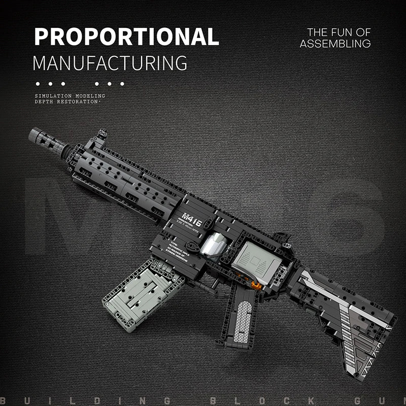 Military Electric M416 Rifle Assembled Building Blocks Bricks Model MOC Army Weapons Machine Gun