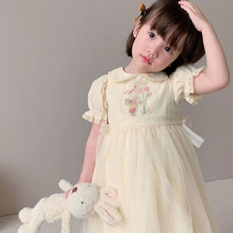 Baby Kid Girl Spring Summer Cream Color Kids infant Dresses