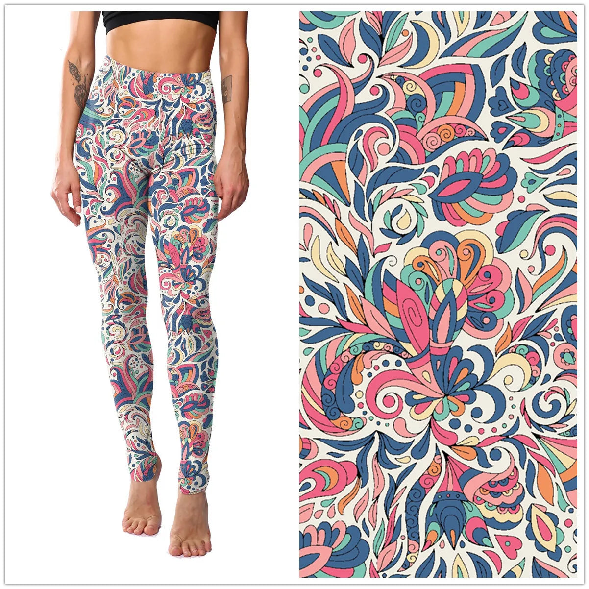 Floral Leggings High Waist Paisley Printed Legging For Women Highly Stretchable Fitness Tights Yoga Pants