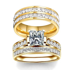 Fashion Couple Rings Romantic Women Rhinestones CZ Rings Set