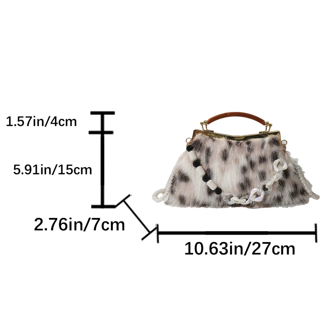 Winter Furry Evening Clutch Bag Designer Shell Handbag For Women Luxury Leopard Faux Fur Wedding Purse