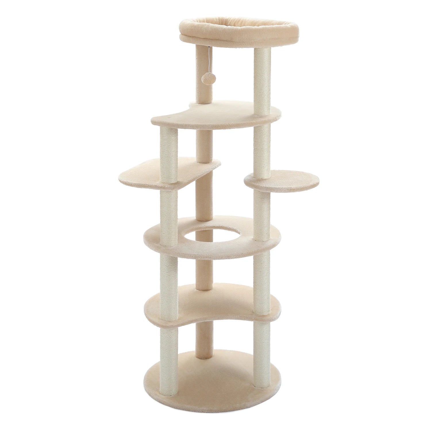 Tall Cat Tree for Indoor Cat 6-Levels Climbing Tower with 9 Scratching Post Wrapped in Natural Sisal Rope Large Top Perch