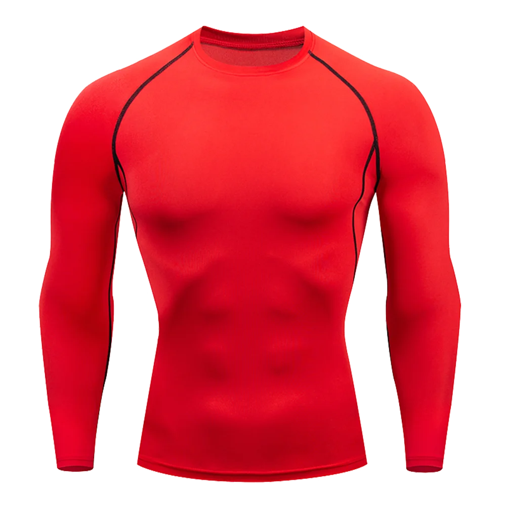 Men’s Workout Clothing Tight Fitting T-shirt Solid Color Long Sleeved Shirt High Elasticity Fitness Compression Jogging Gym Top